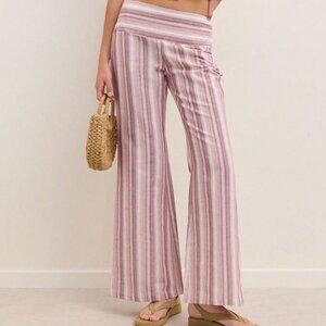Baby Pink Women's Striped Flared Pants with Stretch Waist